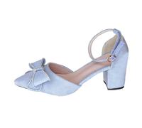 Generisch Sandali eleganti da donna con punta a punta, cinturino con fiocco, comodi design slip-on, per tutti i giorni, tempo libero, viaggi, tacchi di prima qualità, Azzurro, 39 EU