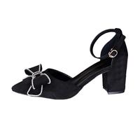 Generisch Sandali eleganti da donna con punta a punta, cinturino con fiocco, comodi design slip-on, per tutti i giorni, tempo libero, viaggi, tacchi di prima qualità, Nero , 39 EU
