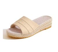 Generisch Sandali Espadrle da donna, naturale-rilassati, con tomaia in treccia e fondo in sughero con plateau, sandali estivi piatti in tonalità naturale, scarpe da vacanza ariose per la città, Stile