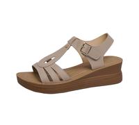 Generisch Sandali estivi da donna casual con zeppa in pizzo aperto per tutti i giorni, coppia perfetta per jeans e scarpe comode per la stagione calda, beige., 37 EU