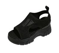 Generisch Sandali estivi da donna, casual, in rete traspirante, da infilare, comode scarpe per esterni, con punta libera, suola resistente, Nero , 36 EU