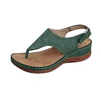 Generisch Sandali estivi da donna, comodi, infradito da donna, con ricamo, sandali estivi a piedi nudi, con zeppa, sandali da trekking, suola in gomma, sandali aperti, verde, 40 EU