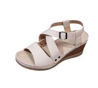 Generisch Sandali estivi da donna con cinturino, alla moda, per il tempo libero, per passeggiate all'aperto, comodi sandali dal tacco piatto a medio, versatili, bianco, 36 EU