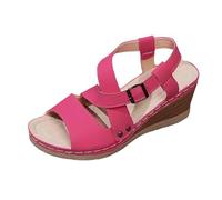 Generisch Sandali estivi da donna con cinturino, alla moda, per il tempo libero, per passeggiate all'aperto, comodi sandali dal tacco piatto a medio, versatili, rosa intenso, 37 EU
