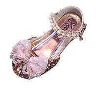 Generisch Sandali estivi da donna con paillettes, perle e fiocco, per danza, matrimoni e feste, ballerine piatte in rete con chiusura a fibbia, comode scarpe leggere, Colore: rosa., 27.5 EU