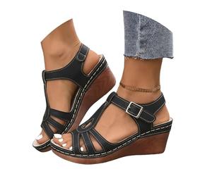 Generisch Sandali estivi da donna con zeppa con tacco obliquo e sandali spessi Scarpe da passeggio con scarpe da spiaggia regolabili con décolleté aperte, alza alte, sandali ortopedici, Nero , 43 EU
