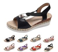 Generisch Sandali estivi da donna con zeppa e plateau, effetto pelle bohémien, con punta di pesce, eleganti scarpe estive da infilare, per spiaggia, tempo libero, città, 1 nero, 39 EU