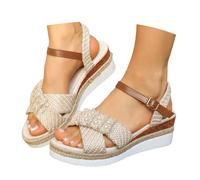 Generisch Sandali estivi da donna in stile bohémien, con plateau, comodi e casual, dal design alla moda, beige., 36 EU