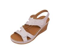 Generisch Sandali estivi da donna novità, comodi, alla moda, stile retrò, etnico, leggeri, per vacanze in spiaggia, con tacco elastico, sandali piatti da donna bianchi eleganti per la spiaggia e le