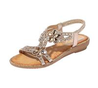 Generisch Sandali estivi da donna piatti con strass, sandali Peeptoe Slingback, sandali a T, con suola morbida, sandali con zeppa, comodi sandali da spiaggia, taglie 36-42, gold, 40 EU