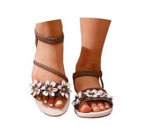 Generisch Sandali estivi da donna, sandali elasticizzati, alla caviglia, sandali piatti, sandali da spiaggia, comodi, eleganti, con tacchi alti, alla caviglia, scarpe da sera, marrone, 39 EU