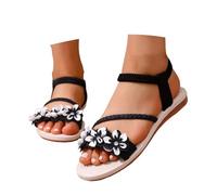 Generisch Sandali estivi da donna, sandali elasticizzati, alla caviglia, sandali piatti, sandali da spiaggia, comodi, eleganti, con tacchi alti, alla caviglia, scarpe da sera, Nero , 43 EU