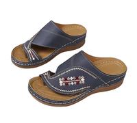 Generisch Sandali ortopedici da donna in ecopelle, con zeppa, con cuciture a ciglia, con zeppa, sandali da spiaggia, slip-On Clip Toe Sandals infradito ricamati, Blu, 40.5 EU