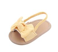 Generisch Sandali per bambine con fiocco, per camminare a piedi nudi, suola antiscivolo per primi passi, 0-18 mesi, leggeri e flessibili per bambini piccoli, giallo., 12-18 mesi