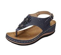 Generisch Sandali piatti da donna con zeppa con suola spessa, sandali infradito alla moda con piede correttivo, Blu scuro, 40 EU