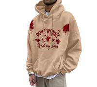 Generisch Sanguinosa moda Halloween da uomo con stampa terrorista 3D con effetto sorriso, materiale misto cotone traspirante per feste spaventose, eventi horror stile quotidiano, cachi, XL