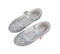 Generisch Scarpe antiscivolo per bambini, per matrimonio, con tacco basso, con brillantini, taglia 32, argento, 33 EU Stretta