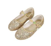 Generisch Scarpe antiscivolo per bambini, per matrimonio, con tacco basso, con brillantini, taglia 32, gold, 36 EU Stretta