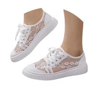 Generisch Scarpe basse da donna, leggere, comode, estive, per costume tradizionale tradizionale, scarpe da ginnastica, scarpe da ginnastica bianche, scarpe da donna in pizzo Dirndl, scarpe in tessuto