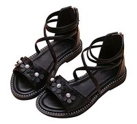 Generisch Scarpe basse da principessa da ragazza con cinturino a fiore, per matrimoni, feste, scarpe da sera, scarpe da scuola, Nero , 32 EU