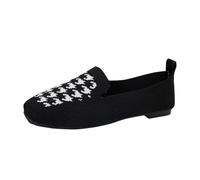 Generisch Scarpe casual da donna con punta quadrata, suola piatta, tessuto mosche, morbide, leggere, grandi, per il tempo libero, scarpe singole, Nero , 40 EU