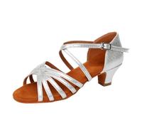 Generisch Scarpe da ballo basse da donna per sala da ballo, tango e latino, comode scarpe base per attività all'aperto e lezioni di danza, argento, 40 EU Larga