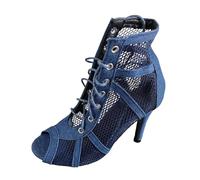 Generisch Scarpe da ballo da donna, a spillo gladiatore, in rete, da sera, con lacci, con tacco alto, 7 cm e 10 cm, 12 azzurro cielo, 41 EU