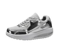 Generisch Scarpe da corsa sportive da donna con cuscino d'aria, tacco a zeppa, scarpe slip-on con cuscino d'aria, suola spessa, scarpe sportive per il tempo libero da donna, argento, 38.5 EU