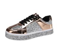 Generisch Scarpe da corsa sportive, luminose, alla moda, basse, con lacci, per il tempo libero, oro rosa, 39 EU