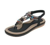 Generisch Scarpe da donna 43 H Retro Stile Etnico Leggero Vacanze in spiaggia Tacco elastico Casual Sandali piatti da neve scarpe da donna, Nero , 36 EU