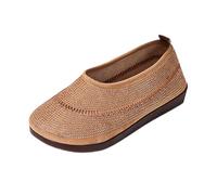 Generisch Scarpe da donna a piedi nudi, comode e piatte estive con puntale rotondo, a maglia, per ballerina, leggere, eleganti, per tutti i giorni e il tempo libero, 37-42 EU, cachi, 38 EU