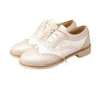 Generisch Scarpe da donna classiche Oxfords con lacci, per lavoro, formali, con punta alata, beige., 42 EU