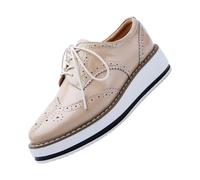 Generisch Scarpe da donna con plateau piatte in pelle, comode e traspiranti, per il tempo libero, da lavoro, in pelle, alla moda, da sposa, beige., 37 EU