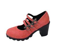 Generisch Scarpe da donna, eleganti, antiscivolo, con tacco a blocco, punta rotonda chiusa, comode, da lavoro, per matrimoni, Oktoberfest e feste, Rosso anguria., 40 EU