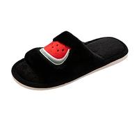 generisch Scarpe da donna Fuzzy Faux Memory Foam Flat Slide Slippers Comode Open Data Pantofole in Cotone Slipper Skateboarding Scarpe da Donna, Nero , 40 EU