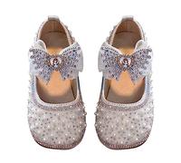 Generisch Scarpe da ginnastica da donna, con brillantini, da principessa, con fiocco, in pelle, con suola morbida, M, blu, argento, 24 EU