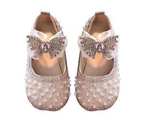 Generisch Scarpe da ginnastica da donna, con brillantini, da principessa, con fiocco, in pelle, con suola morbida, M, blu, gold, 24 EU