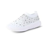 Generisch Scarpe da ginnastica da donna Crystal traspiranti, ortopediche, con strass, scintillanti, leggere, in rete, per il tempo libero, comode scarpe da corsa su strada, bianco, 37 EU