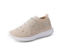 Generisch Scarpe da ginnastica da donna Crystal traspiranti, ortopediche, con strass, scintillanti, leggere, in rete, per il tempo libero, comode scarpe da corsa su strada, beige., 39 EU