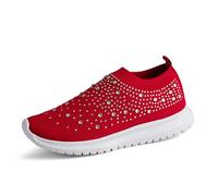 Generisch Scarpe da ginnastica da donna Crystal traspiranti, ortopediche, con strass, scintillanti, leggere, in rete, per il tempo libero, comode scarpe da corsa su strada, Colore: rosso, 38 EU