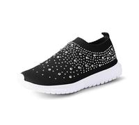 Generisch Scarpe da ginnastica da donna Crystal traspiranti, ortopediche, con strass, scintillanti, leggere, in rete, per il tempo libero, comode scarpe da corsa su strada, Nero , 41 EU