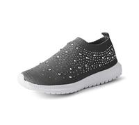 Generisch Scarpe da ginnastica da donna Crystal traspiranti, ortopediche, con strass, scintillanti, leggere, in rete, per il tempo libero, comode scarpe da corsa su strada, grigio., 40 EU