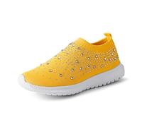 Generisch Scarpe da ginnastica da donna Crystal traspiranti, ortopediche, con strass, scintillanti, leggere, in rete, per il tempo libero, comode scarpe da corsa su strada, giallo., 40 EU