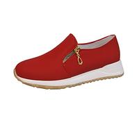 Generisch Scarpe da ginnastica da donna, morbide con plateau, per il tempo libero, con chiusura lampo, traspiranti, sportive, classiche, slip-on, leggere, comode da allenamento, Colore: rosso, 42