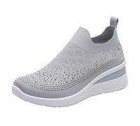 Generisch Scarpe da ginnastica da donna, morbide, traspiranti, in rete, leggere, comode, con strass, zeppa, suola con plateau, antiscivolo, per la primavera e l'estate, casual, biondo cenere chiaro