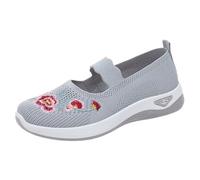 Generisch Scarpe da ginnastica da donna, scarpe basse comode, con ricamo, eleganti e piatte, per il tempo libero, traspiranti, facili da curare, antiscivolo, grigio., 39 EU