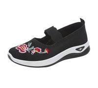 Generisch Scarpe da ginnastica da donna, scarpe basse comode, con ricamo, eleganti e piatte, per il tempo libero, traspiranti, facili da curare, antiscivolo, Nero , 40 EU