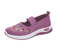 Generisch Scarpe da ginnastica da donna, scarpe basse comode, con ricamo, eleganti e piatte, per il tempo libero, traspiranti, facili da curare, antiscivolo, Lilla, 36 EU
