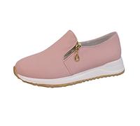 Generisch Scarpe da ginnastica da donna slip on sneakers leggere scarpe da donna con cerniera laterale, punta rotonda e stivali sportivi piatti casual, Colore: rosa., 37 EU