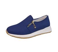 Generisch Scarpe da ginnastica da donna slip on sneakers leggere scarpe da donna con cerniera laterale, punta rotonda e stivali sportivi piatti casual, Blu, 39 EU